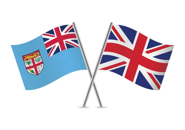 Fidji Grande Bretagne Ont Croisé Les Drapeaux Drapeaux Fidjiens Britanniques — Image vectorielle
