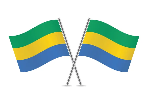 Gabon Kruiste Vlaggen Gabonese Vlaggen Geïsoleerd Witte Achtergrond Vector Icoon — Stockvector