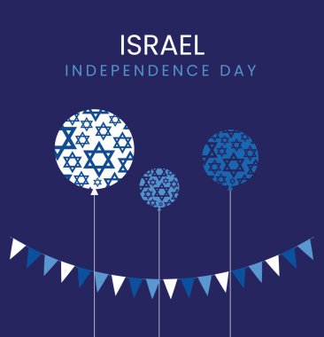 Israel Independence Day vector Illustration with a banner, balloons, and star David.  clipart