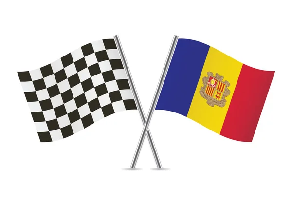 Kockás Versenyzés Andorra Keresztezte Zászlók Elszigetelt Fehér Háttér Vektor Ikonkészlet — Stock Vector