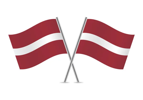 Lettland Kreuzte Flaggen Lettische Flaggen Auf Weißem Hintergrund Vektorsymbole Gesetzt — Stockvektor