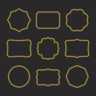 Koyu arkaplanda altın dekoratif çerçeveler. Tasarım elemanları. Vektör illüstrasyonu.