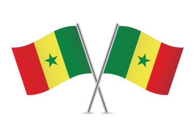 Senegal bayrakları aştı. Beyaz arka planda Senegal bayrakları. Vektör simgesi ayarlandı. Vektör illüstrasyonu.