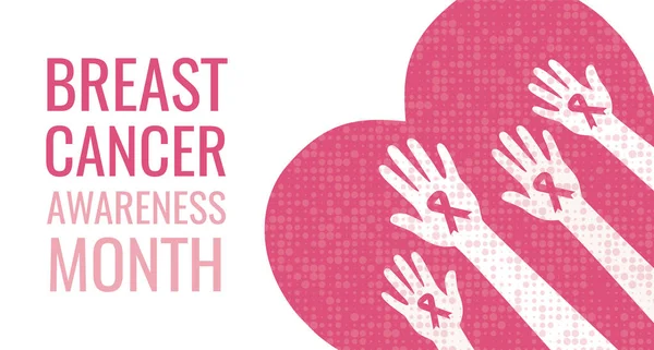 Borstkankerbewustmakingsmaand Handen Met Roze Linten Vector Web Banner Voor Sociale — Stockvector