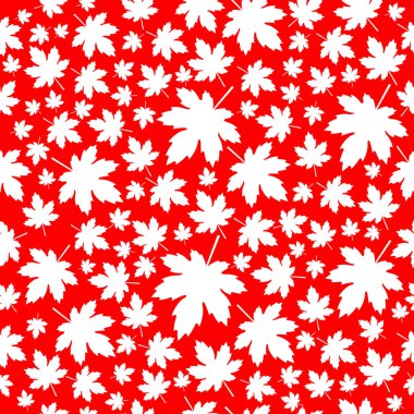 Beyaz ve kırmızı akçaağaç yaprağı dikişsiz desen. Vektör arkaplanı.