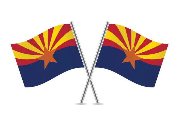 Stato Dell Arizona Attraversato Bandiere Bandiere Arizona Sfondo Bianco Illustrazione — Vettoriale Stock