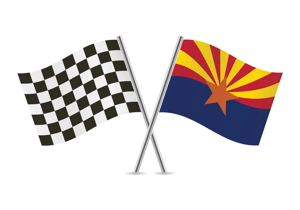 Checkered Racing Arizona Incrociarono Bandiere Isolate Sfondo Bianco Set Icone — Vettoriale Stock