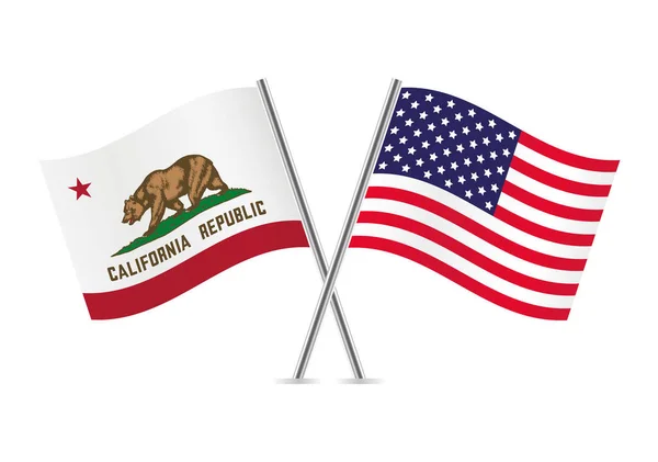 Stato Della California Dell America Attraversato Bandiere Bandiere California Americane — Vettoriale Stock