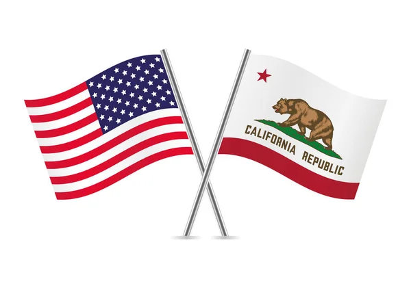 America Stato Della California Hanno Attraversato Bandiere Bandiere Americane Californiane — Vettoriale Stock