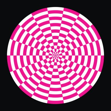 Pembe ve beyaz alternatif şeritler yuvarlak formda. Tasarım elemanı. Soyut arkaplan. Vektör illüstrasyonu.