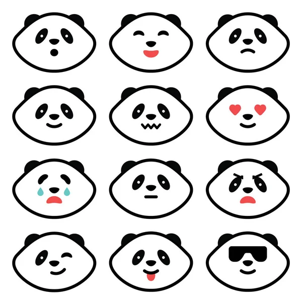 Panda Bear Emotion Ikoner Set Söta Pandor Med Olika Känslor — Stock vektor