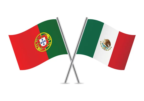 Σημαίες Πορτογαλίας Και Μεξικού Πορτογαλικές Και Μεξικανικές Σημαίες Απομονωμένες Λευκό — Διανυσματικό Αρχείο