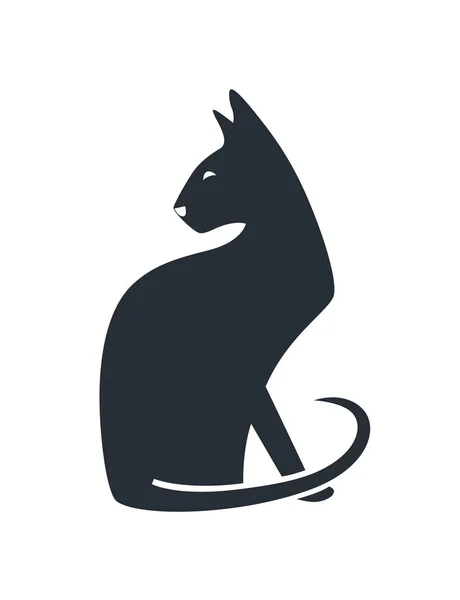 Cat Silhouette Siamese Sitting Cat White Background Vector Illustration — Stock Vector