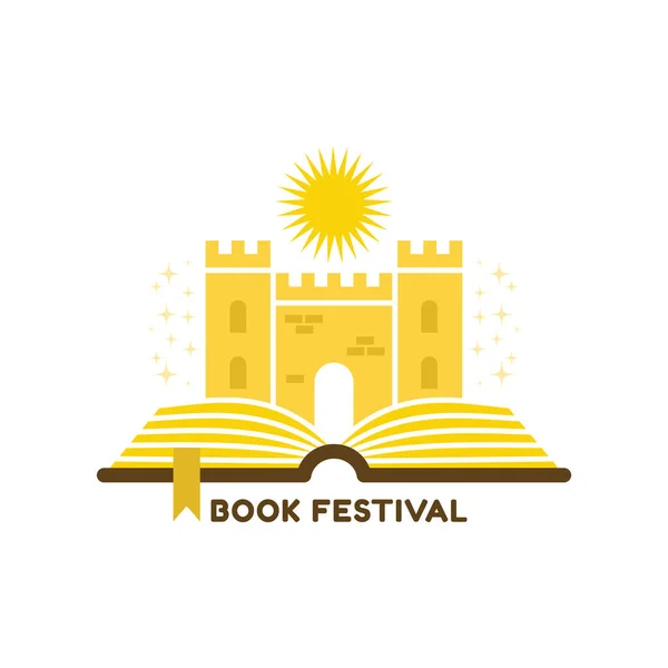 Logo Festiwalu Książki Otwórz Księgę Zamkiem Ilustracja Wektora — Wektor stockowy