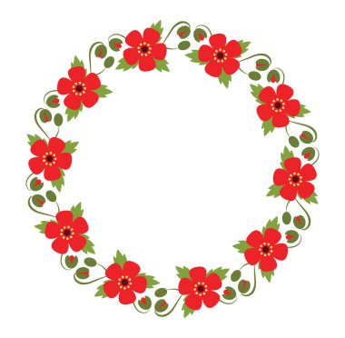 Kırmızı çiçekler çiçek çelengi. Çember şeklinde haşhaş içeren vektör çerçevesi. 
