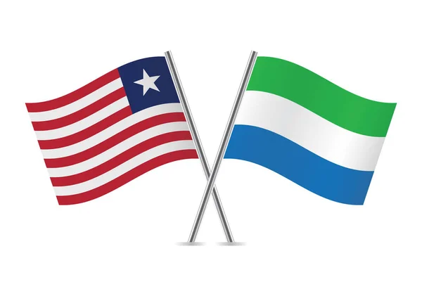 リベリアとシエラレオネは国旗を交わした リベリアとシエラレオネの国旗が白地に描かれている ベクトルアイコンセット ベクターイラスト — ストックベクタ