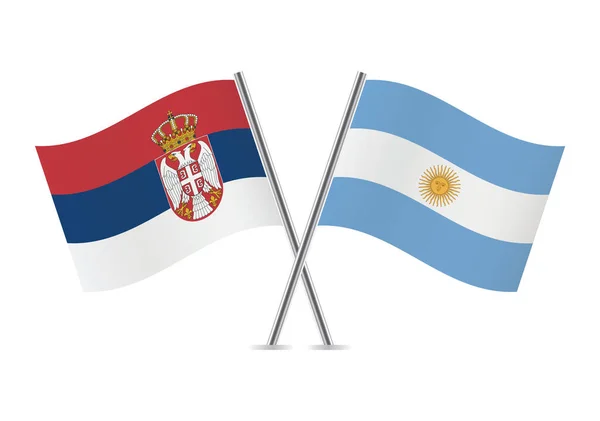Serbia Argentina Cruzaron Banderas Banderas Serbias Argentinas Sobre Fondo Blanco — Vector de stock