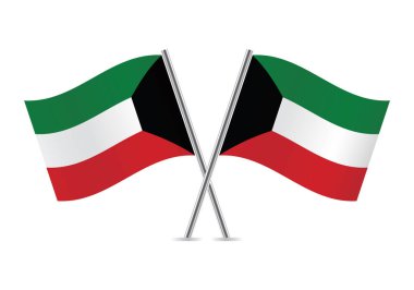 Kuveyt bayrakları aştı. Beyaz arka planda Kuveyt bayrakları. Vektör simgesi ayarlandı. Vektör illüstrasyonu.