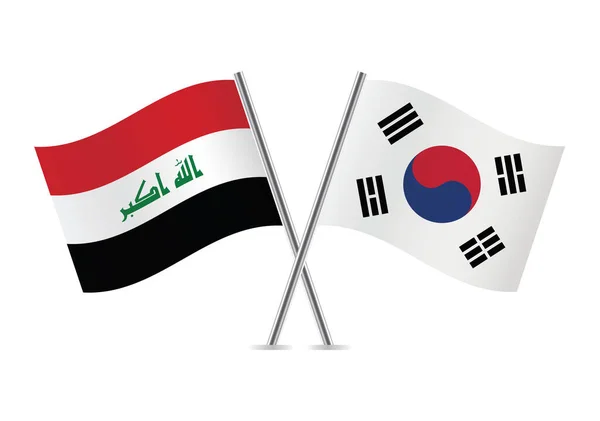 Irak Corea Del Sur Cruzaron Banderas Banderas Iraquíes Surcoreanas Aisladas — Vector de stock