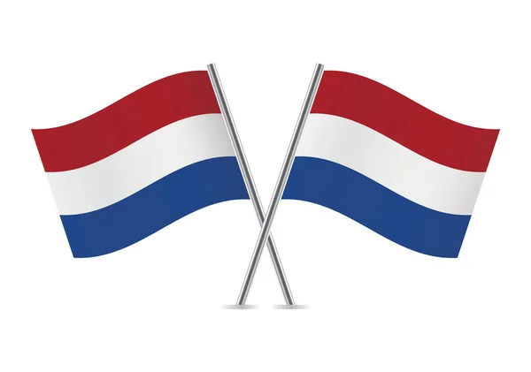 Нидерланды Скрещивали Флаги Голландские Флаги Белом Фоне Набор Значков Вектора — стоковый вектор