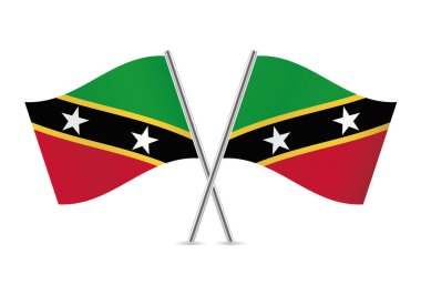 Saint Kitts ve Nevis bayrakları aştı. Beyaz bir arka planda Saint Christopher ve Nevisbayraklar Federasyonu. Vektör simgesi ayarlandı. Vektör illüstrasyonu.