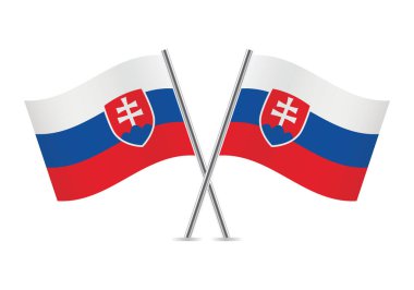 Slovakya bayrakları aştı. Beyaz arka planda izole edilmiş Slovakya bayrakları. Vektör simgesi ayarlandı. Vektör illüstrasyonu.