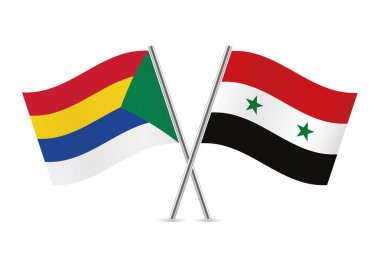 Dürzü ve Suriye beyaz arka planda izole edilmiş bayrakları aştılar. Vektör simgesi ayarlandı. Vektör illüstrasyonu.