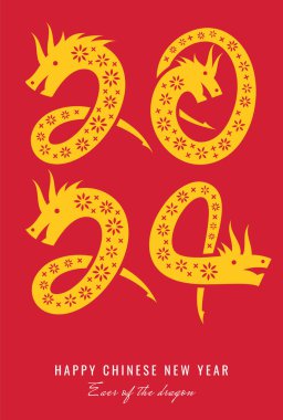 Çin Yeni Yılı 2024 Ejderha Yılı. Mutlu Çin Yeni Yılı 2024. Ay Yeni Yıl kartı. Ejderha şeklinde numaralar..