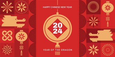 Chinese New Year 2024, Year of the Dragon. Lunar New Year background, banner,  poster, card. 