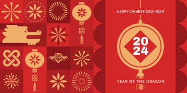 Chinese New Year 2024, Year of the Dragon. Lunar New Year background, banner,  poster, card. 