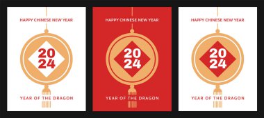 Çin Yeni Yılı 2024, Ejderha Yılı. Ay Yeni Yıl kartları ayarlandı. 