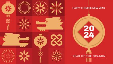 Chinese New Year 2024, Year of the Dragon. Lunar New Year background, banner,  poster, card. 
