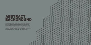 Doğrusal 3D küp ve metin için uzayı kopyalayan soyut geometrik arkaplan. Vektör.