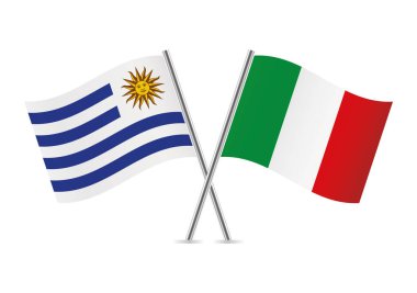 Uruguay ve İtalya bayrakları aştı. Beyaz arka planda Uruguaylı ve İtalyan bayrakları. Vektör illüstrasyonu.