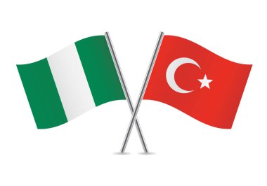 Nijerya ve Türkiye bayrakları aştı. Beyaz arka planda Nijerya ve Türk bayrakları. Vektör simgesi ayarlandı. Vektör illüstrasyonu.