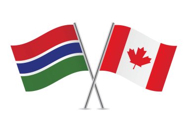 Gambiya ve Kanada bayrakları aştı. Beyaz arka planda Gambiya ve Kanada bayrakları. Vektör simgesi ayarlandı. Vektör illüstrasyonu.