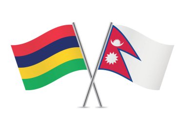 Mauritius ve Nepal bayrakları aştı. Beyaz arka planda Mauritian ve Nepal bayrakları var. Vektör simgesi ayarlandı. Vektör illüstrasyonu.