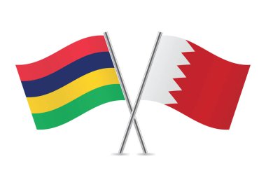 Mauritius ve Bahreyn bayrakları aştı. Mauritian ve Bahreyn beyaz arka planda bayraklar. Vektör simgesi ayarlandı. Vektör illüstrasyonu.