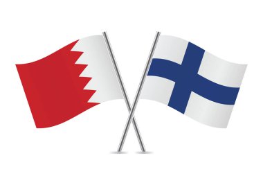 Bahreyn ve Finlandiya bayrakları aştı. Beyaz arka planda Bahreyn ve Fin bayrakları. Vektör simgesi ayarlandı. Vektör illüstrasyonu.