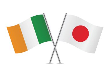 İrlanda ve Japonya bayrakları aştı. Beyaz arka planda İrlanda ve Japon bayrakları. Vektör simgesi ayarlandı. Vektör illüstrasyonu.