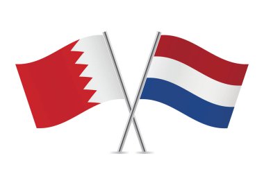 Bahreyn ve Hollanda bayrakları aştı. Beyaz arka planda Bahreyn ve Hollanda bayrakları. Vektör simgesi ayarlandı. Vektör illüstrasyonu.