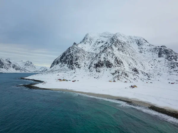 Aereo Drone Vista Panoramica Incredibili Isole Lofoten Norvegia Montagne Vista — Foto Stock