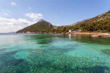 İspanya 'nın Balear Adaları' ndaki Palma de Mallorca 'da kristal berrak suyu olan harika bir sahil. Akdeniz 'de yaz tatili, Avrupa' nın en iyi seyahat yeri..