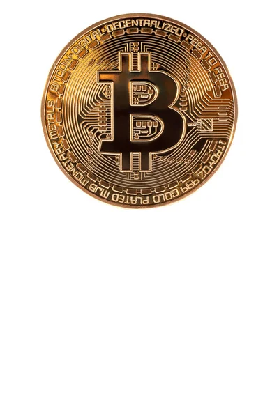 Golden Bitcoin Белом Фоне — стоковое фото