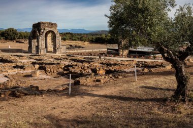 The Roman ruins of Caparra are located in the pasture Casablanca, among the terms of  Oliva de Plasencia and Guijo de Granadilla. Extremadura. Spain. clipart