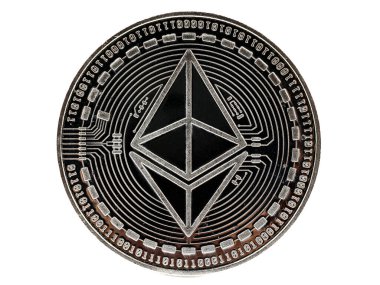 Ethereum kripto para beyaz zemin üzerinde izole.
