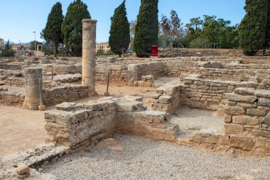 Romanes de Pollentia 'yı mahvediyor. Mayorka ya da Mallorca, Balear Adaları, İspanya, Avrupa, Alcdia Müzesi. Mallorca 'nın üç arkeolojik yeri ziyaret eden antik Roma geçmişi. Tarihi dönüm noktası