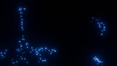Mavi parçacıklar parlayan, hareketli arka plan, ışıldayan parçacık soyut patlamaları. Şok dalgası patladı. Canlandırılmış kaplama.