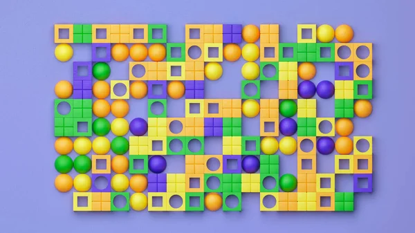 Çocuk Oyuncakları Stili Kompozisyon Geometrik Şekillerden Turuncu Mavi Yeşil Renkler — Stok fotoğraf