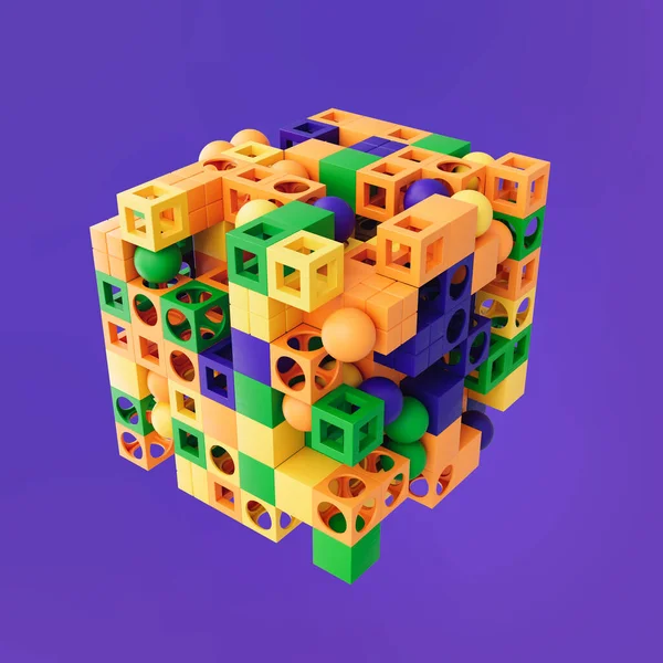 Composição Tridimensional Abstrata Forma Geométrica Bolas Cubos Modelo Para Design — Fotografia de Stock